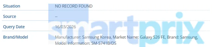 A GSMA listing of the Galaxy S26 FE (SM-S741). | Image by Smartprix - The next Galaxy Fan Edition has leaked &mdash; should fans be worried?