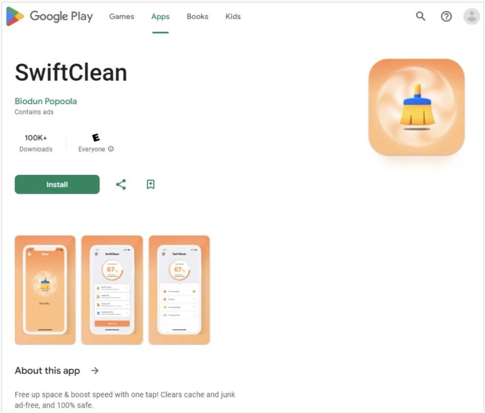 Google Play Store listing of an app infected with NoVoice. | Image by Bleeping Computer - Dangerous "NoVoice" malware found in over 50 Play Store apps that were installed 2.3 million times