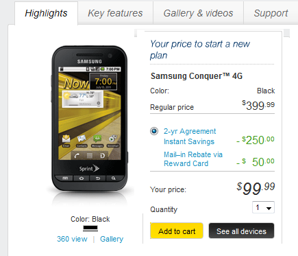 The Samsung Conquer 4G is now available at Sprint - Sprint gives you a WiMax Android phone for $100 on contract as the Samsung Conquer 4G launches today