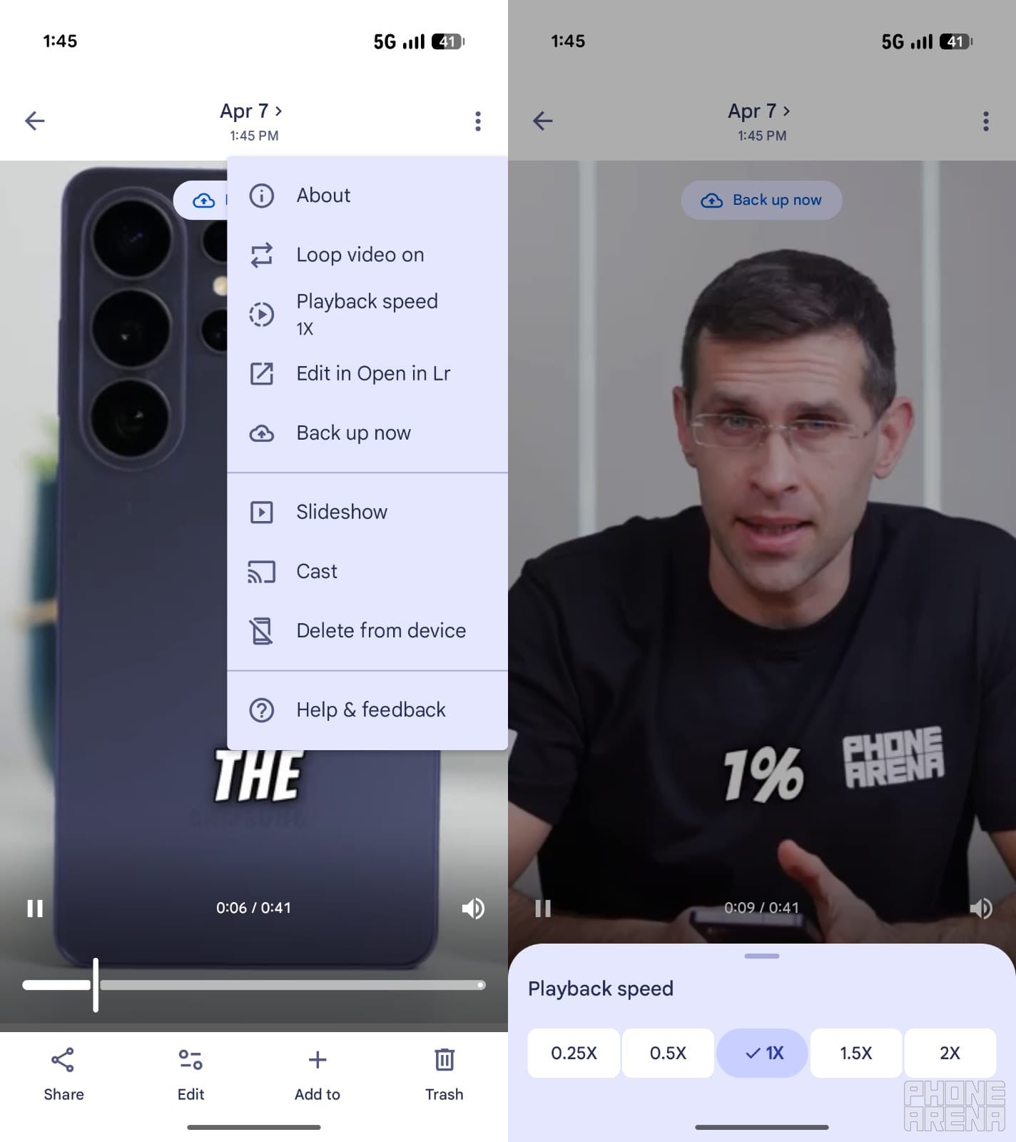 Steps to use the Playback speed option in Google Photos.