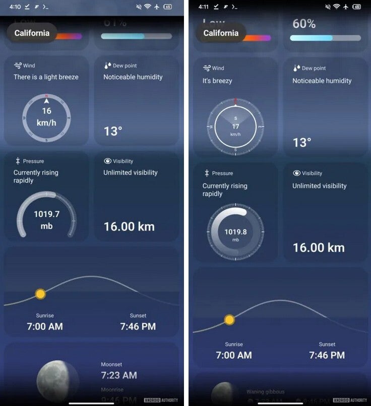 Old UI on left, new UI on right for the Samsung Weather app. | Image by Android Authority - Galaxy device users can check out these changes made to the Samsung Weather app