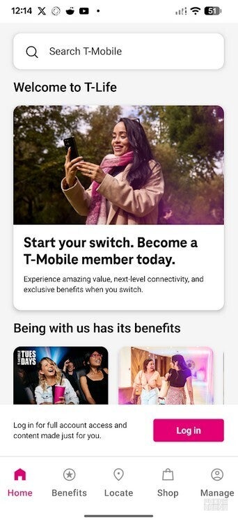 Screenshot from the T-Life app.