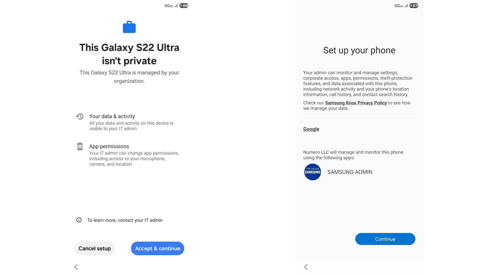 Galaxy S22 Ultra knox Numero LLC