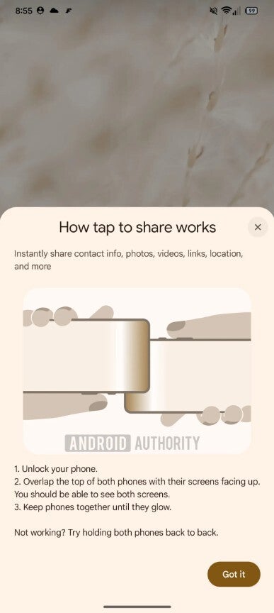 Tap to Share feature on Android.