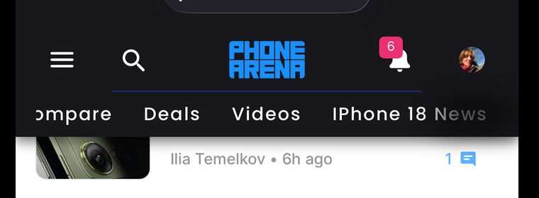 The new navigation bar is always there when you need it. | Image by PhoneArena - Level up: discover the all-new PhoneArena navigation menu