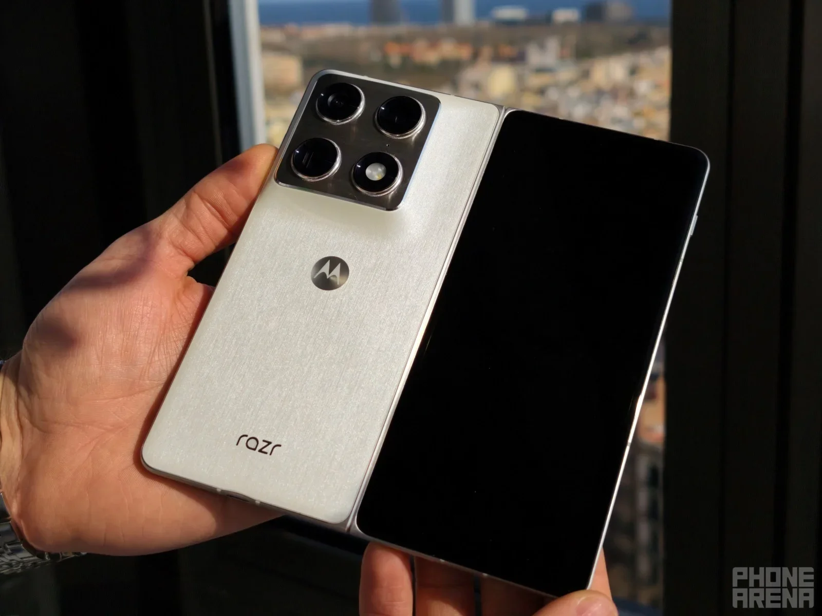 Lilly White is one of the two colors of the Razr Fold. | Image by PhoneArena - Motorola may have revealed the Razr Fold premiere date by accident