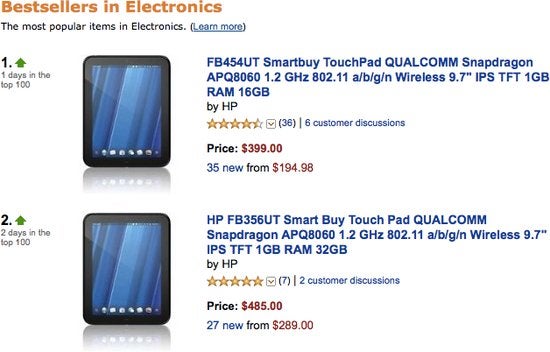 HP TouchPad launches straight to the number one spot on Amazon's bestselling list
