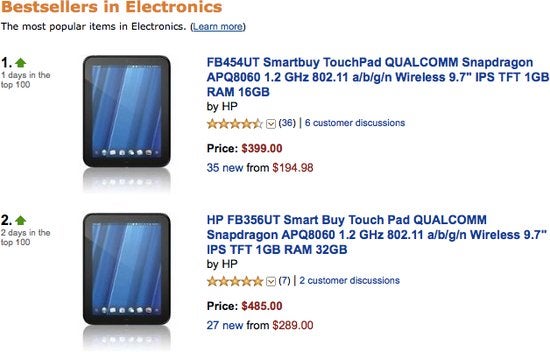 HP TouchPad launches straight to the number one spot on Amazon&#039;s bestselling list