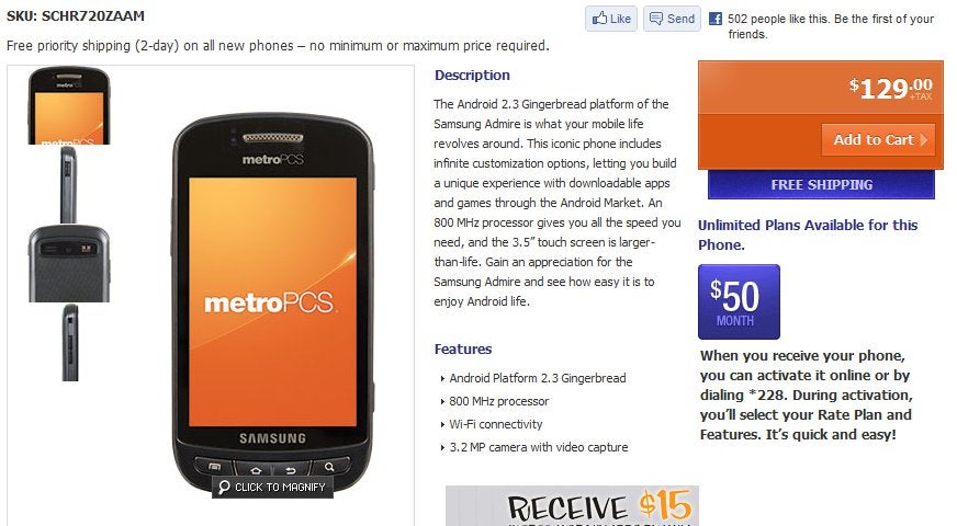 MetroPCS slaps a $129 price tag on the Samsung Admire - available online and in stores today