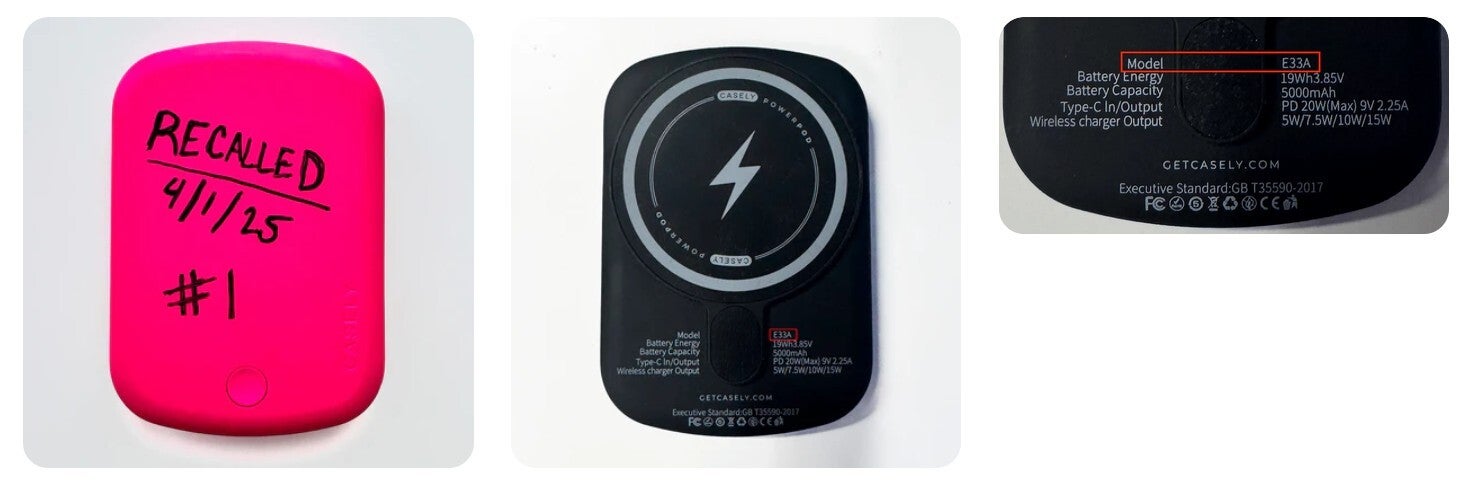 Photos that Casely wants you to send with your claim for a replacement power bank.