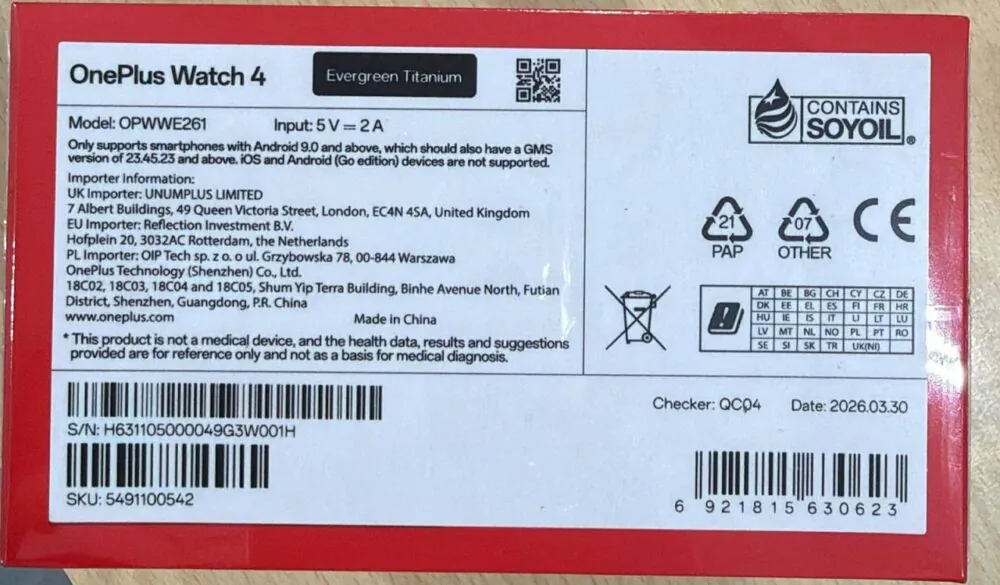 Some of the info on the leaked retail box | Image by Erencan Yilmaz - This OnePlus Watch 4 leak reveals key details about the upcoming smartwatch