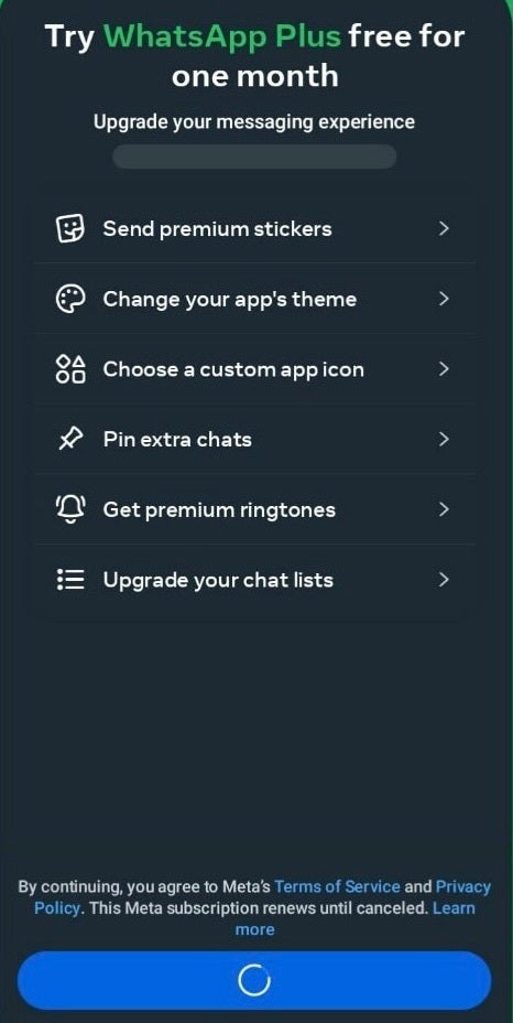 WhatsApp Plus subscription prompt. | Image by @mattnavarra on Threads - WhatsApp is officially testing a subscription tier with some extra features