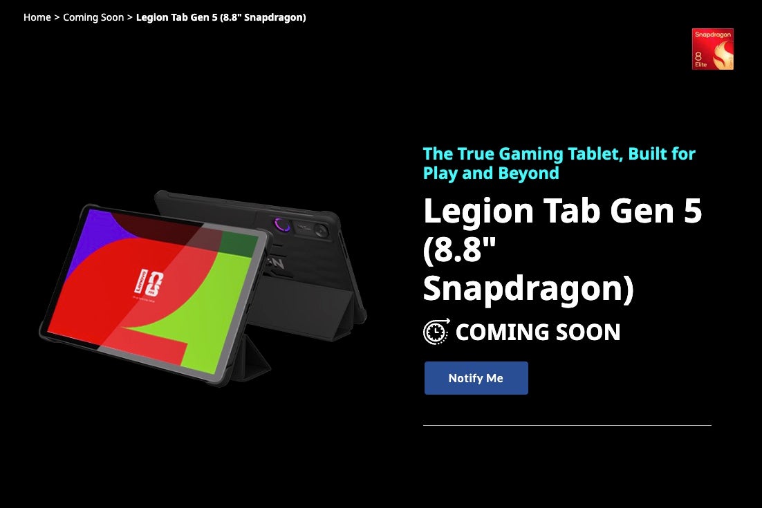 Lenovo Legion Tab Gen 5 listed on the Lenovo website