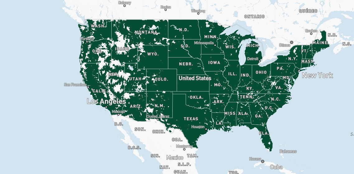 This is Mint Mobile's coverage map. | Image by Mint Mobile - Mint Mobile and Straight Talk are competing for your attention with epic Galaxy A offers