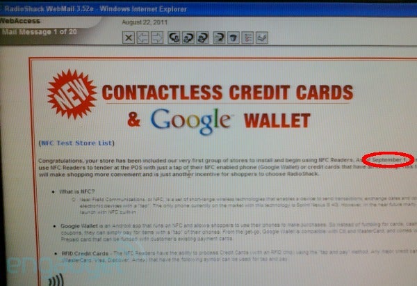RadioShack might have leaked the Google Waller launch date - Google Wallet might roll out on September 1st