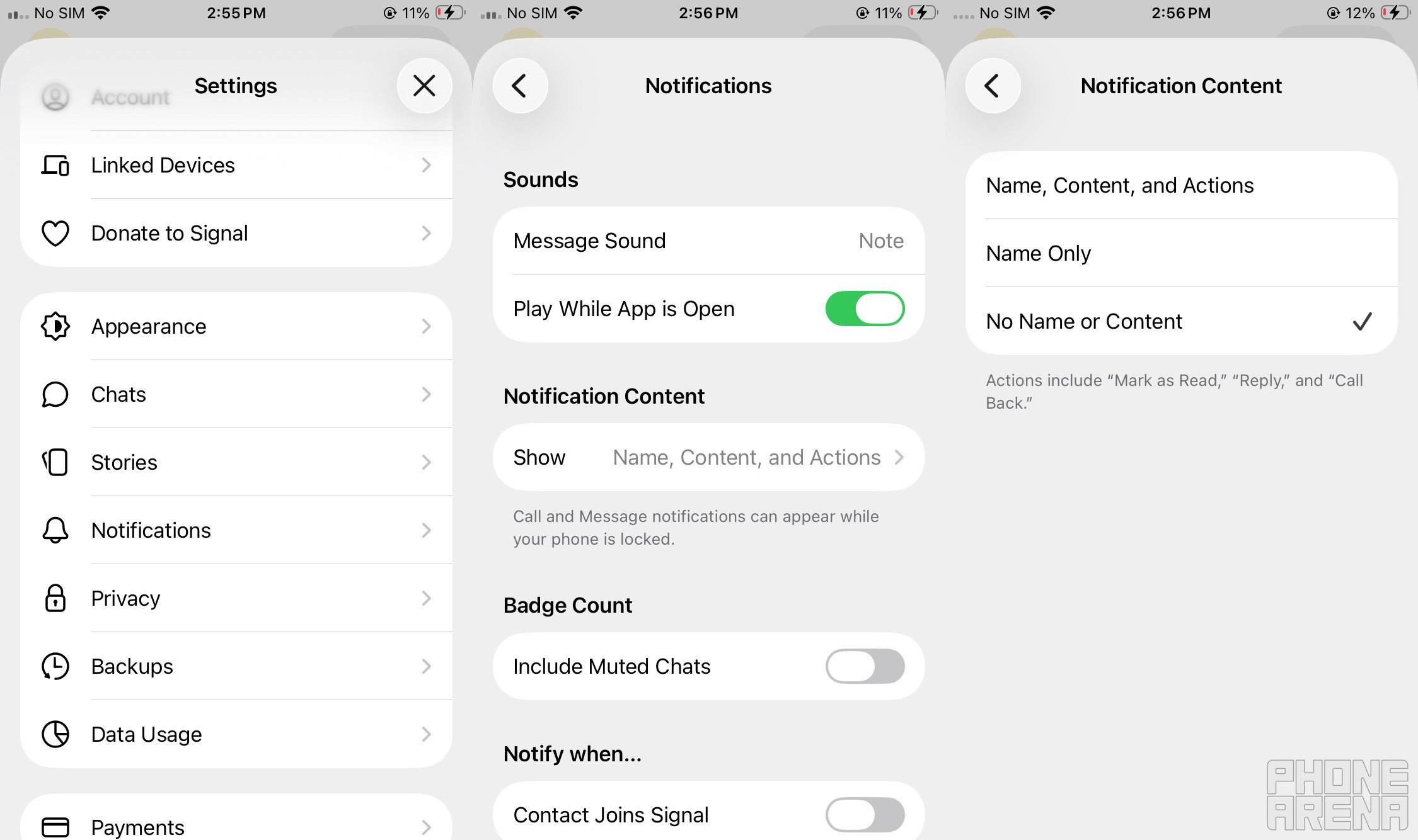 Notification settings of the Signal app.