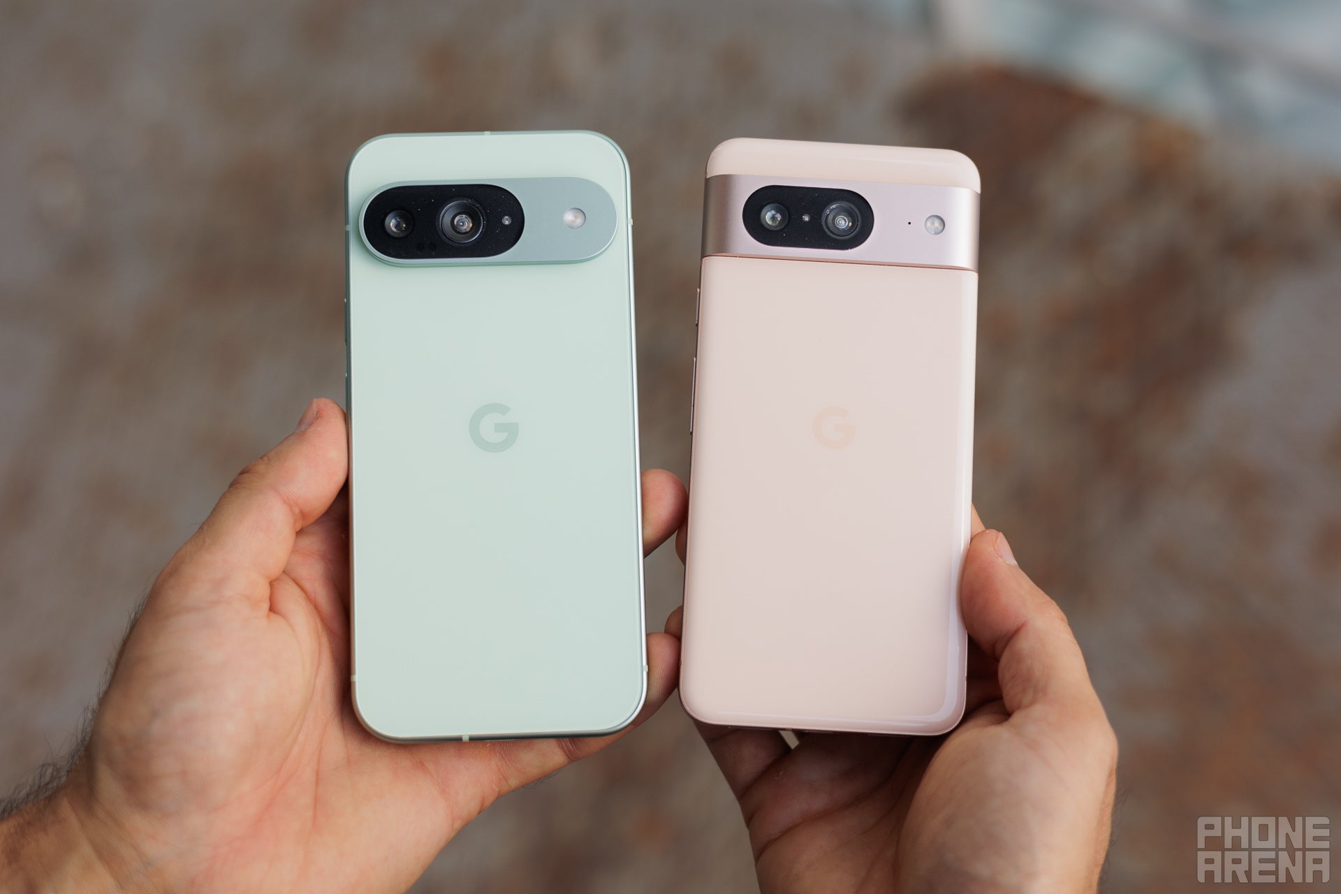 Rear view of Pixel 9 and Pixel 8.