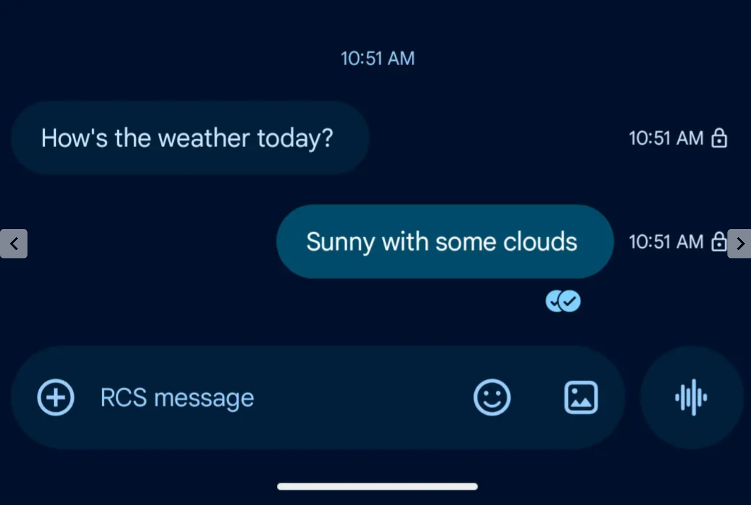 Swipe left to view timestamp and encryption lock. | Image by 9to5Google - Google Messages update will make you wish for an end to this madness