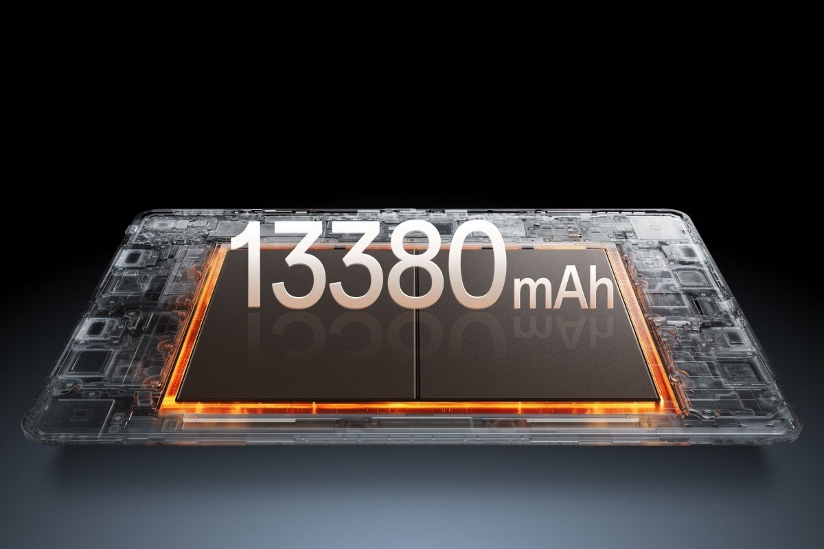 Promotional OnePlus Pad 4 image highlighting the battery size