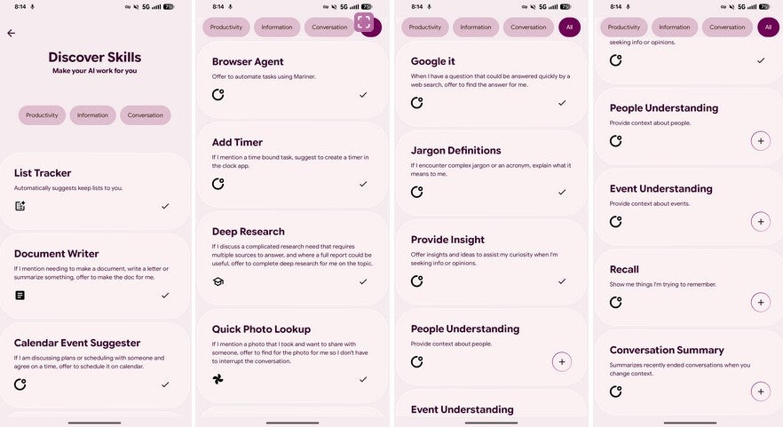 Screenshots show features from COSMO app.