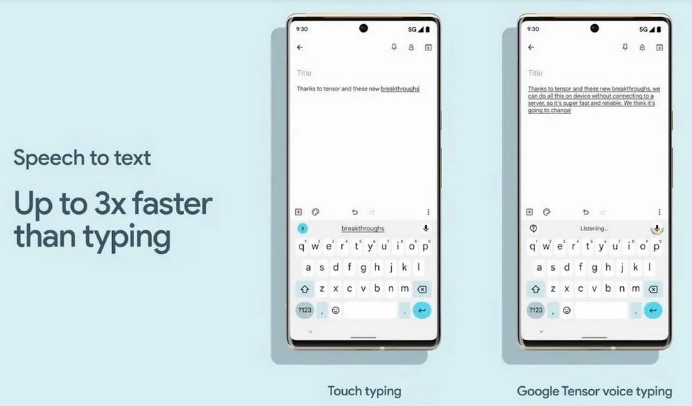 Google promotes faster Speech to text on Pixel 6 line.