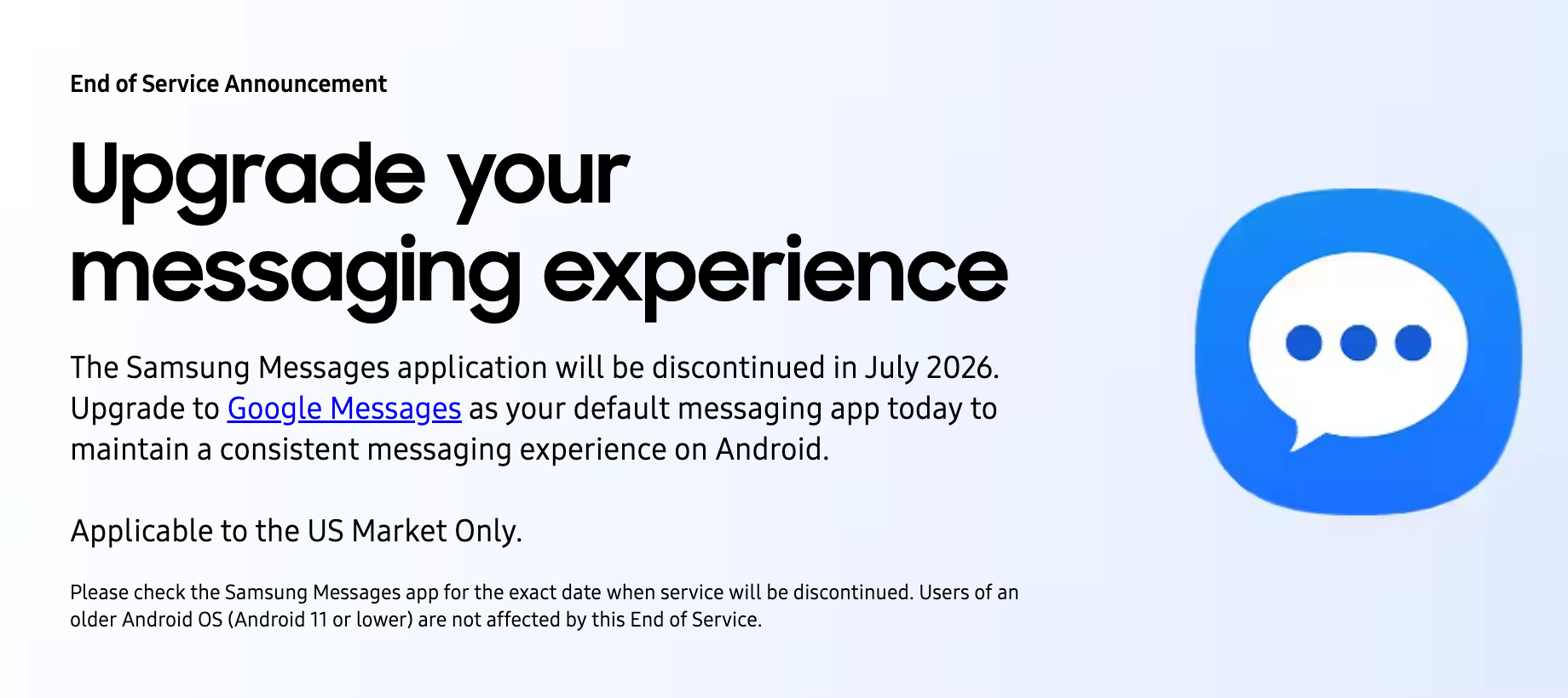samsung messages lives on outside of US