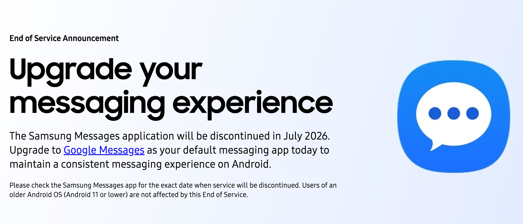 samsung messages lives on outside of US