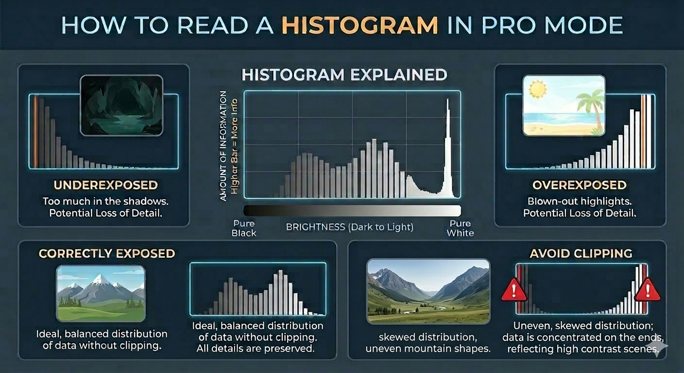 Tips and tricks on how to properly read a histogram. | Image by Gemini - Galaxy S26 Ultra camera guide: make the most of the new Ultra camera!