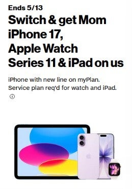 Verizon promotion is listed in its website.