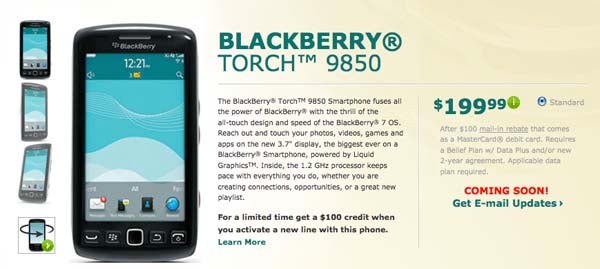 BlackBerry Torch 9850 is making a run towards US Cellular