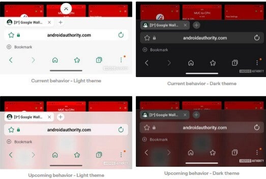Images show new toolbar background blur for Samsung Browser.