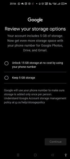 Screenshot shows message to person creating new Gmail account.