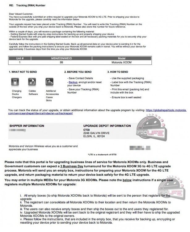 This instructional letter outlines details about the LTE upgrade to the Motorola XOOM - Government and business users might be the first to get the LTE upgrade to the Motorola XOOM