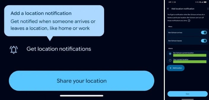 Setting up a location notification on the Find Hub Android app. | Image by 9to5Google - Update to Android's Find Hub adds a useful, but creepy, new feature