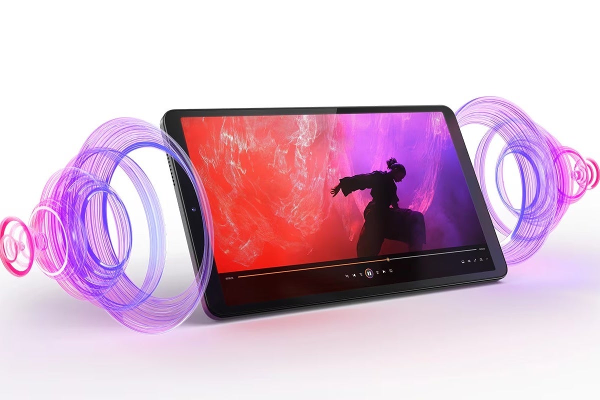 Promotional Lenovo Tab One image highlighting its sound quality