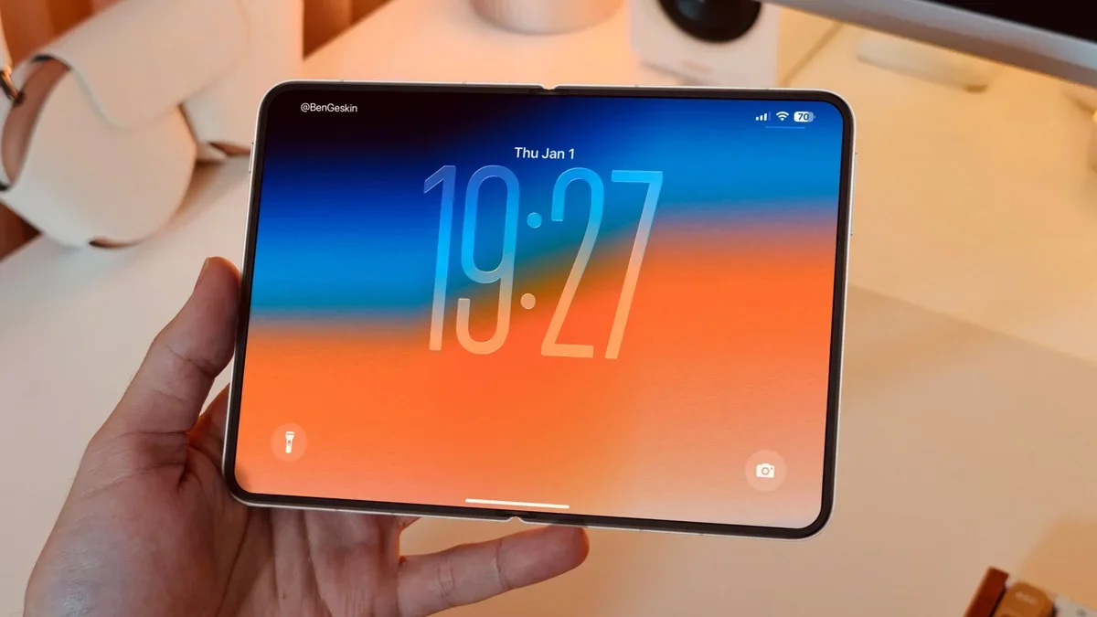Concept of the foldable iPhone. | Image by Ben Geskin - Galaxy Z Fold 8 release date: should you wait for Apple's foldable iPhone or the Pixel 11 Pro Fold?