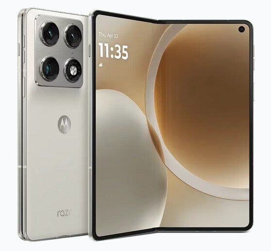 The new book-style Motorola Razr Fold foldable phone. | Image by Motorola - T-Mobile, Verizon offer various Motorola Razr models for free