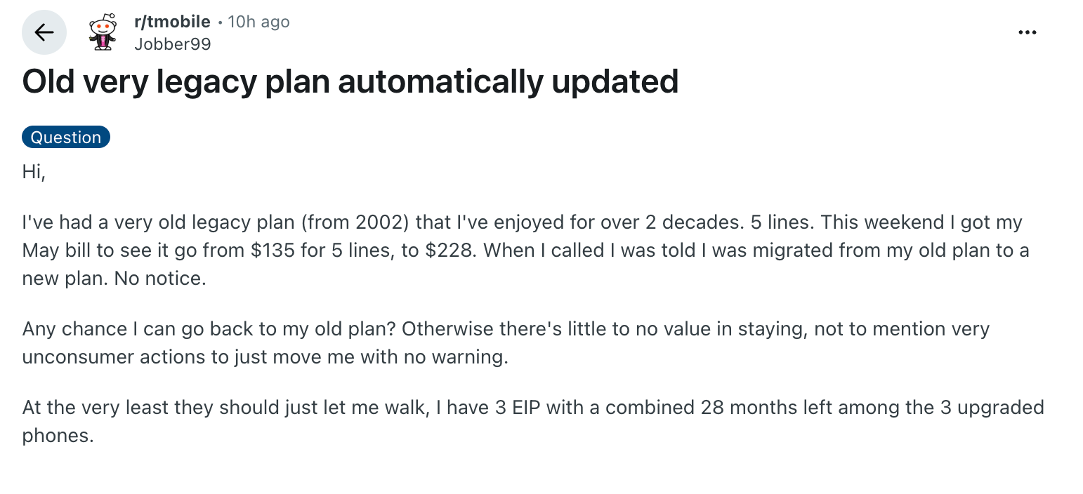 T-Mobile forced plan upgrade