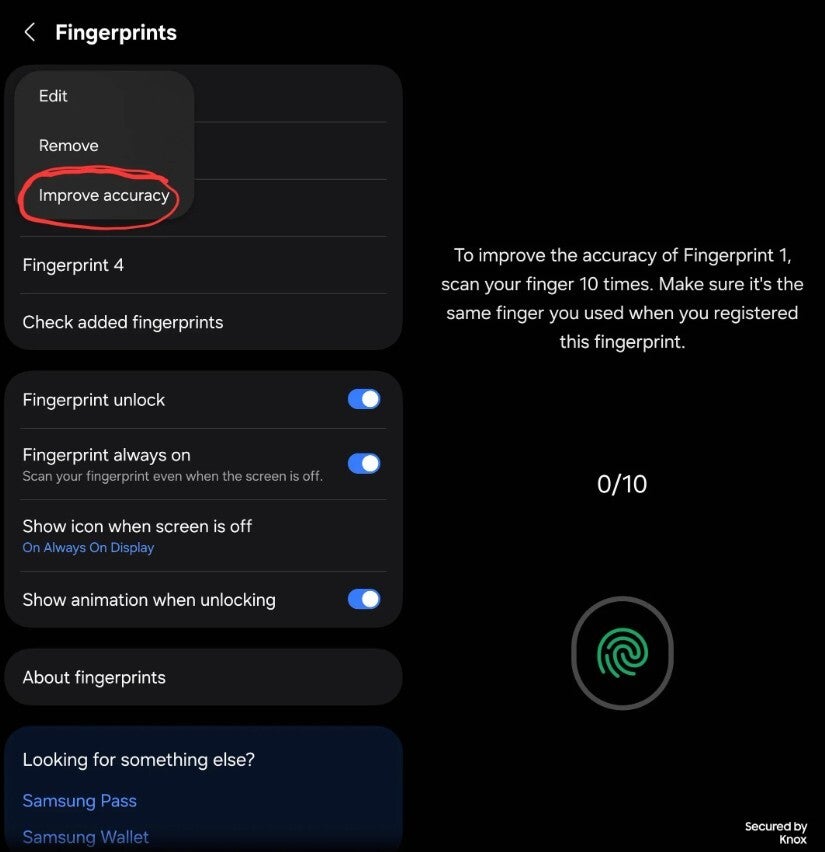 New Improve accuracy option in Fingerprint settings window.