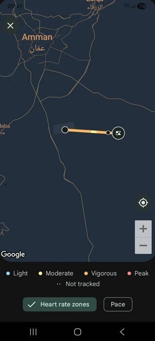 Screenshot shows GPS tracker placing Tel Aviv user in Amman, more than 100 miles away.