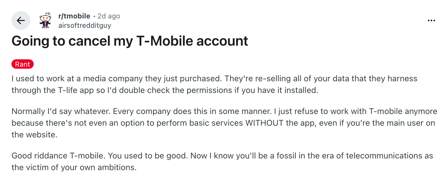 T-Mobile T-Life selling data