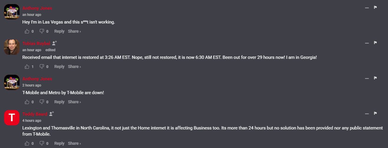 People from various states are furious with T-Mobile. | Image by Downdetector - T-Mobile is down again, this time it's the 5G home internet service