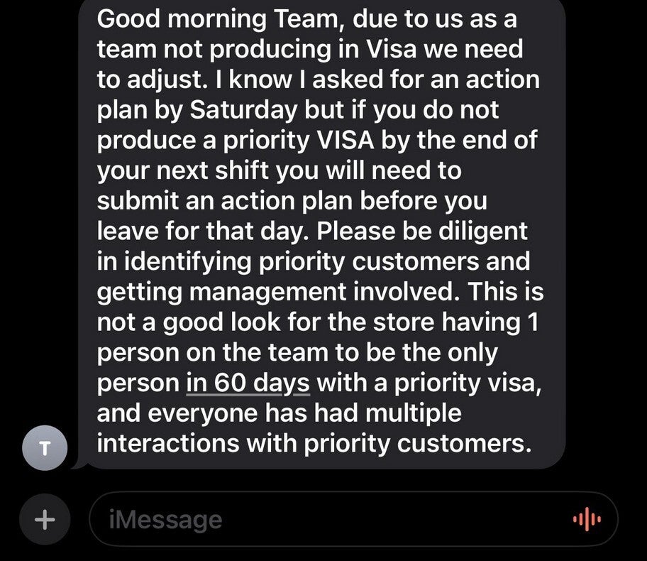 Text written by T-Mobile store manager to his reps.