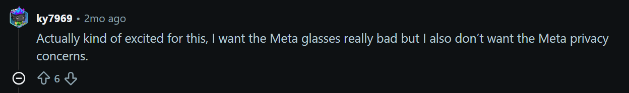 Apple is much more trustworthy when it comes to user privacy. | Image by Reddit - Apple&rsquo;s plan to challenge the Meta Ray-Ban smart glasses is cocky, but it also makes sense