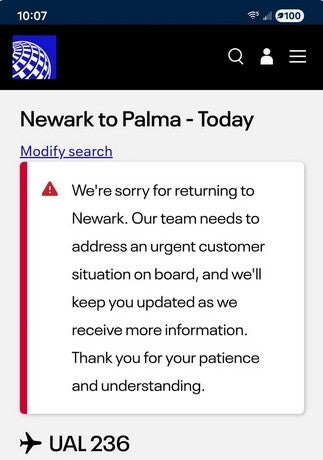 Message from airline to UAL 236 passengers apologizing for the incident.