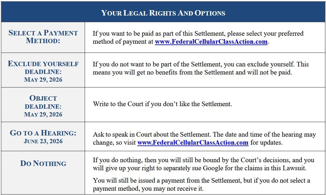 Screengrab for class action website.