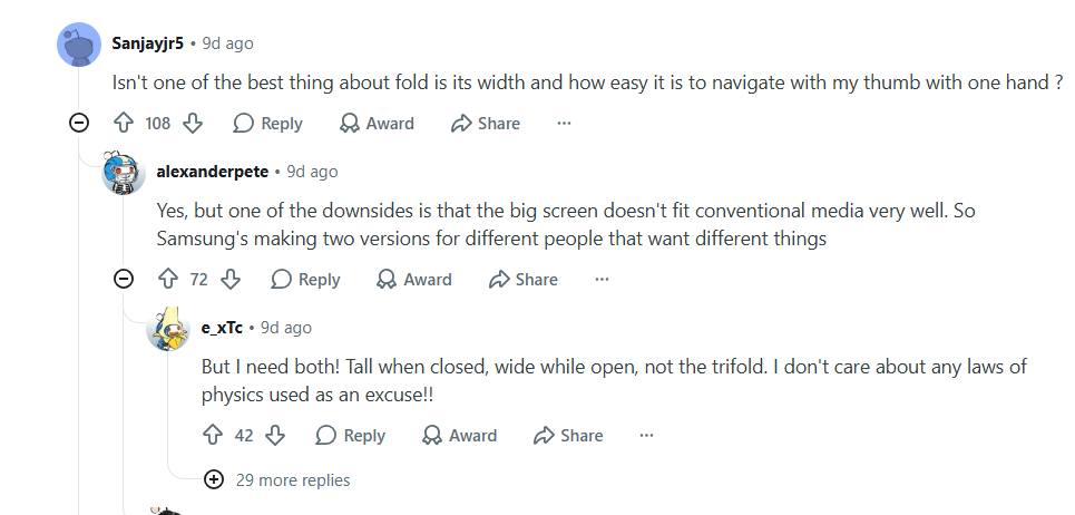 Some users are already concerned by this form factor. | Image by Reddit - The Galaxy Z Fold 8 Wide is coming for the iPhone Ultra, and Samsung thinks you'll love it