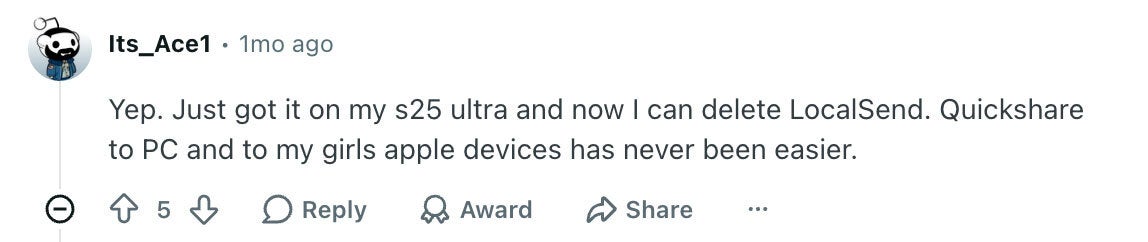 Users on Reddit are happy about AirDrop on Android. | Image by PhoneArena (Screenshot - One of Apple&rsquo;s best features is finally available for more Android smartphones