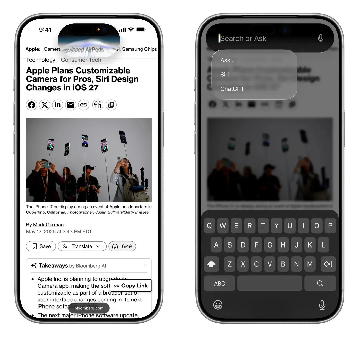 Concept renders showing the new Siri, based on internal sources' info. | Image by Bloomberg - WWDC 2026: how to watch and what to expect