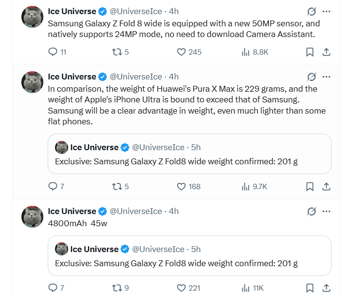 The leaker spills the beans! | Image by Ice Universe - The Galaxy Z Fold 8 Wide might not be hiding one of the best S26 Ultra camera features